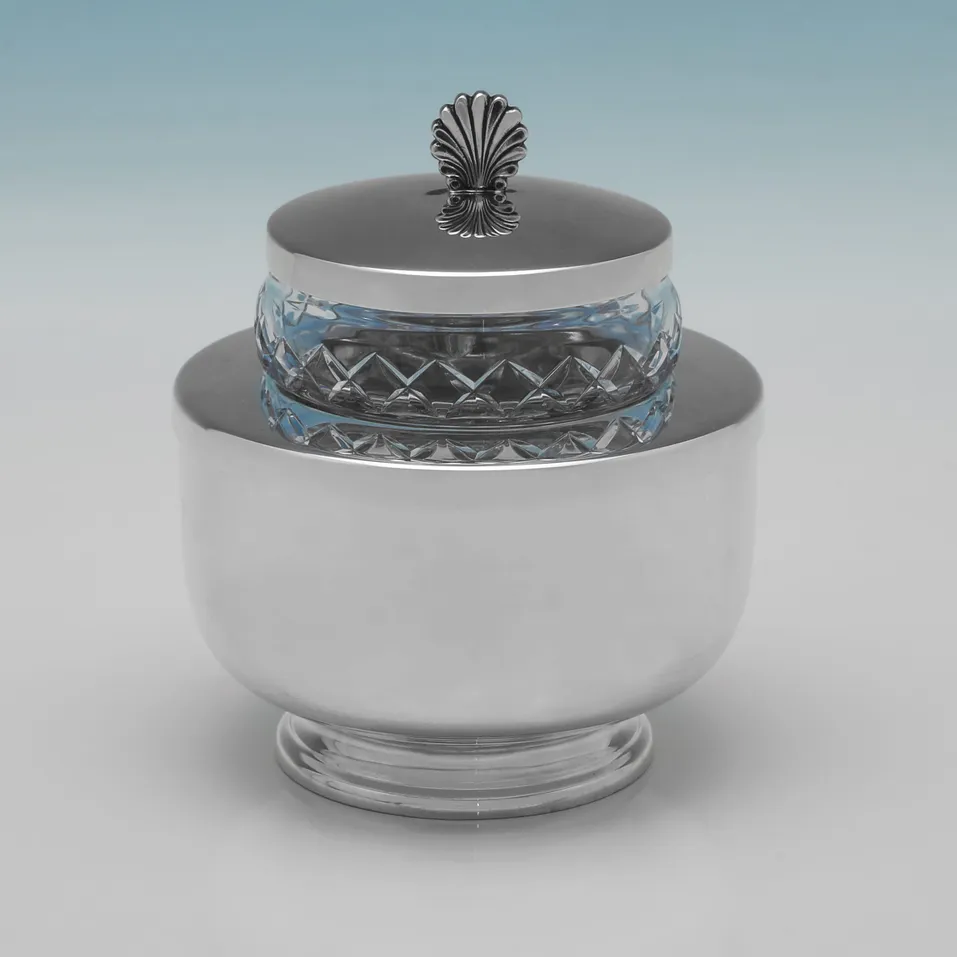 Sterling Silver & Glass Caviar Dish - Asprey & Co. Ltd., hallmarked in 1996 Birmingham - Elizabeth II