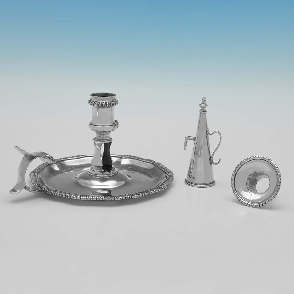 Antique Sterling Silver Pair of Chambersticks - Ebenezer Coker, hallmarked in 1768 London - George III - Image 3