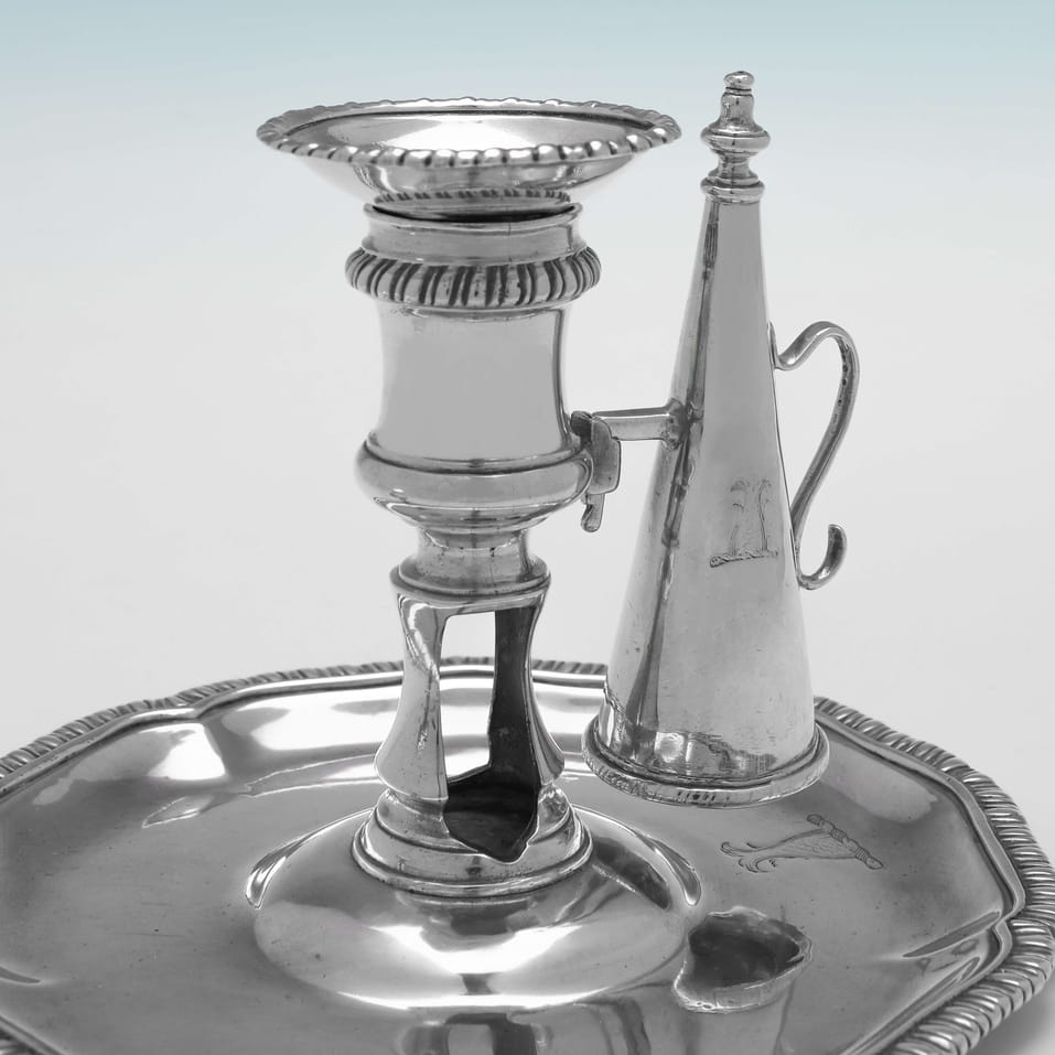 Antique Sterling Silver Pair of Chambersticks - Ebenezer Coker, hallmarked in 1768 London - George III - Image 4