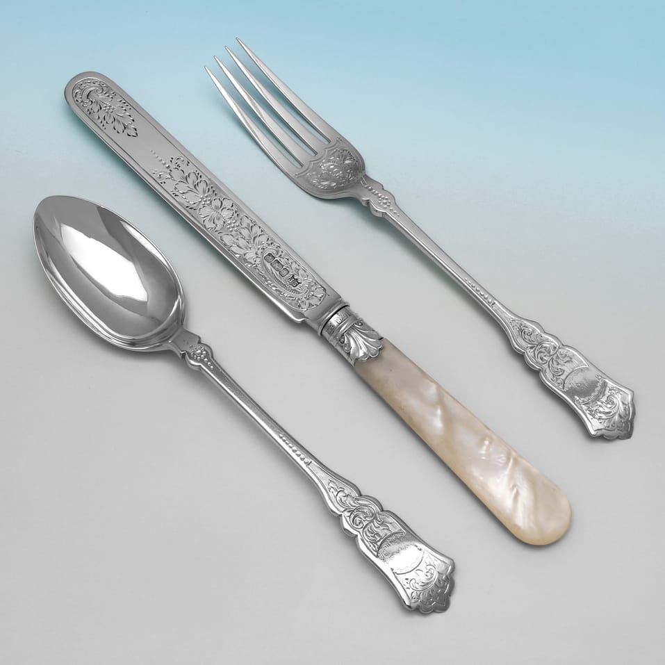 Antique Sterling Silver & Mother of Pearl Child's Set - John Sanderson, hallmarked in 1903 Sheffield - Edwardian - Image 2