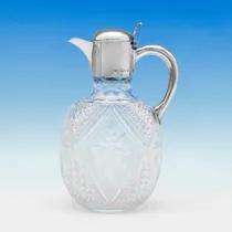 Antique Sterling Silver & Glass Claret Jug - William Hutton & Sons, hallmarked in 1898 London - Victorian - Thumbnail 1