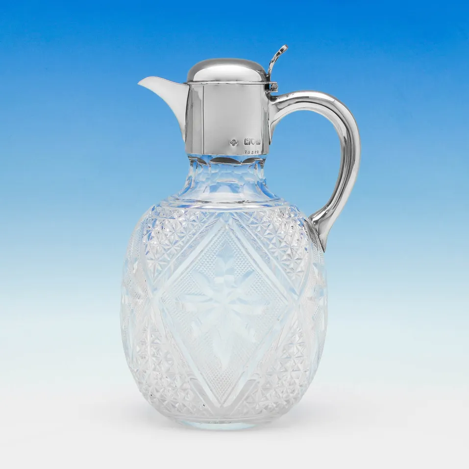 Antique Sterling Silver & Glass Claret Jug - William Hutton & Sons, hallmarked in 1898 London - Victorian - Image 1