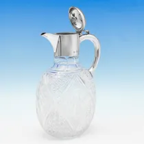 Antique Sterling Silver & Glass Claret Jug - William Hutton & Sons, hallmarked in 1898 London - Victorian - Thumbnail 2