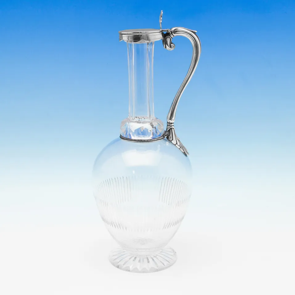 Antique Sterling Silver & Glass Claret jug - John Gough, hallmarked in 1870 Birmingham - Victorian