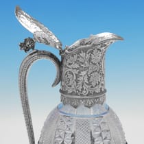 Antique Sterling Silver & Glass Pair of Claret Jugs - Edgar Finley & Hugh Taylor, hallmarked in 1889 London - Victorian - Thumbnail 6
