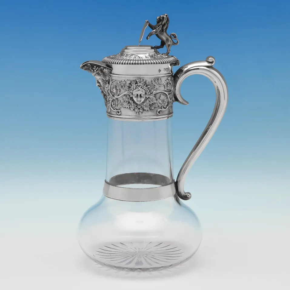 Antique Sterling Silver & Glass Claret Jug - Horace Woodward & Co., hallmarked in 1895 London - Victorian