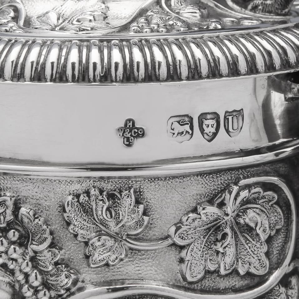 Antique Sterling Silver & Glass Claret Jug - Horace Woodward & Co., hallmarked in 1895 London - Victorian - Image 4