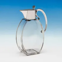 Antique Sterling Silver & Glass Art Nouveau Period Claret Jug - Heath & Middleton, hallmarked in 1907 Birmingham - Edwardian - Thumbnail 1