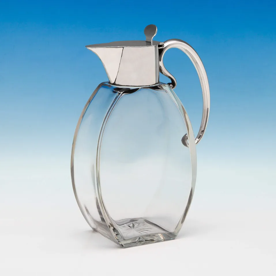 Antique Sterling Silver & Glass Art Nouveau Period Claret Jug - Heath & Middleton, hallmarked in 1907 Birmingham - Edwardian - Image 1