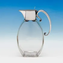 Antique Sterling Silver & Glass Art Nouveau Period Claret Jug - Heath & Middleton, hallmarked in 1907 Birmingham - Edwardian - Thumbnail 2