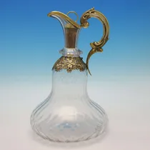 Antique Sterling Silver & Glass Ships Claret Jug - Charles & George Fox, hallmarked in 1854 London - Victorian - Thumbnail 1