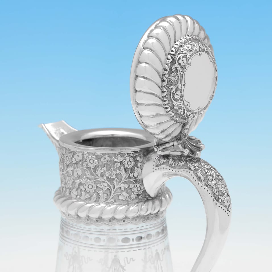 Antique Sterling Silver & Glass Claret Jug - William Hutton, hallmarked in 1889 London - Victorian - Image 4