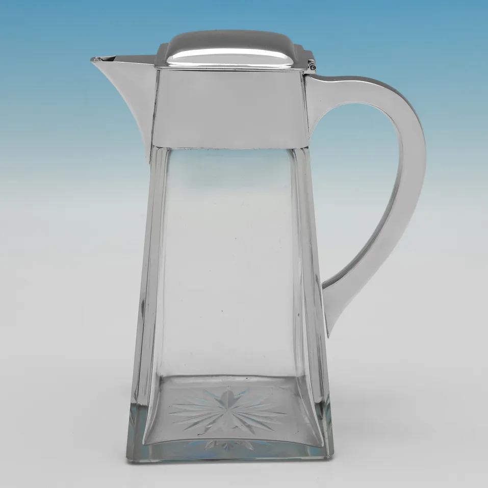 Antique Sterling Silver & Glass Claret Jug - Heath & Middleton, hallmarked in 1906 London - Edwardian