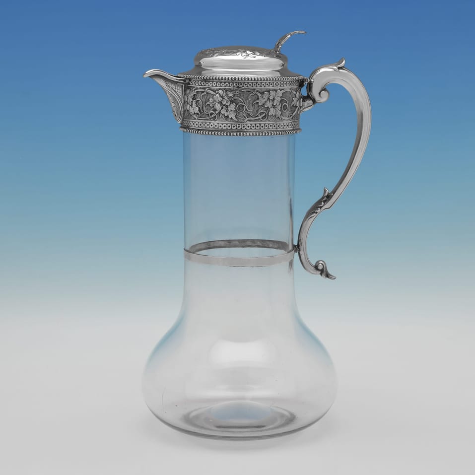 Antique Sterling Silver & Glass Claret Jug - William & George Sissons, hallmarked in 1891 Sheffield - Victorian