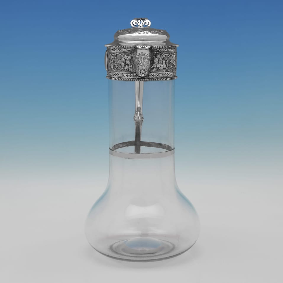 Antique Sterling Silver & Glass Claret Jug - William & George Sissons, hallmarked in 1891 Sheffield - Victorian - Image 2