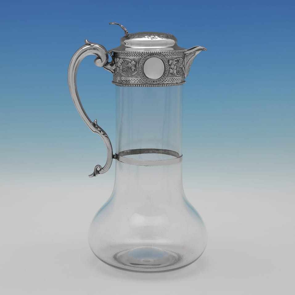 Antique Sterling Silver & Glass Claret Jug - William & George Sissons, hallmarked in 1891 Sheffield - Victorian - Image 3