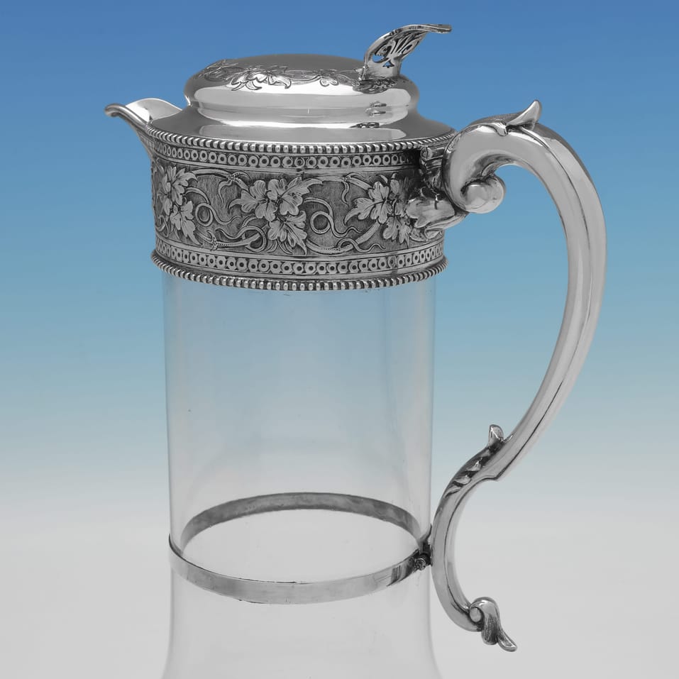 Antique Sterling Silver & Glass Claret Jug - William & George Sissons, hallmarked in 1891 Sheffield - Victorian - Image 4