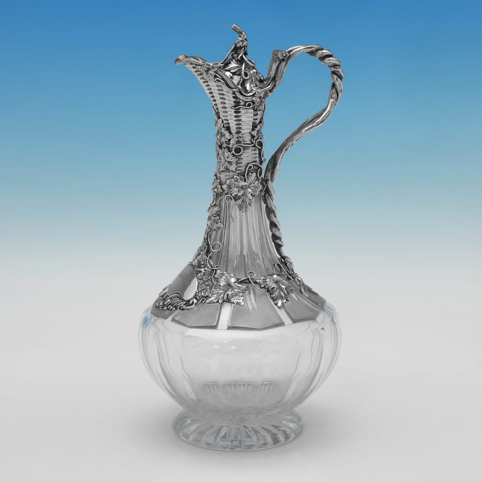 Antique Sterling Silver & Glass Claret Jug - Rawlings & Sumner, hallmarked in 1838 London - Victorian