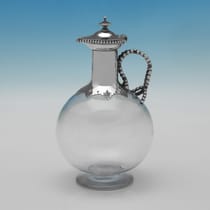 Antique Sterling Silver & Glass Pair of Claret Jugs - John Septimus Beresford, hallmarked in 1884 London - Victorian - Thumbnail 2