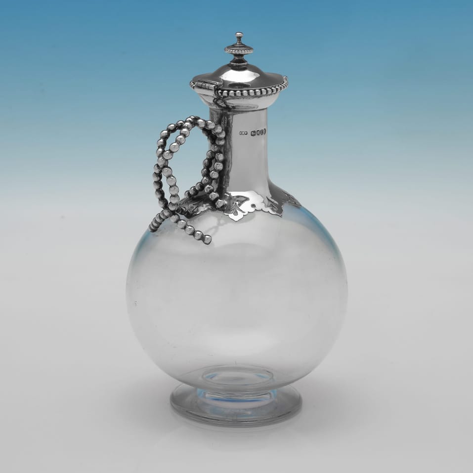 Antique Sterling Silver & Glass Pair of Claret Jugs - John Septimus Beresford, hallmarked in 1884 London - Victorian - Image 4