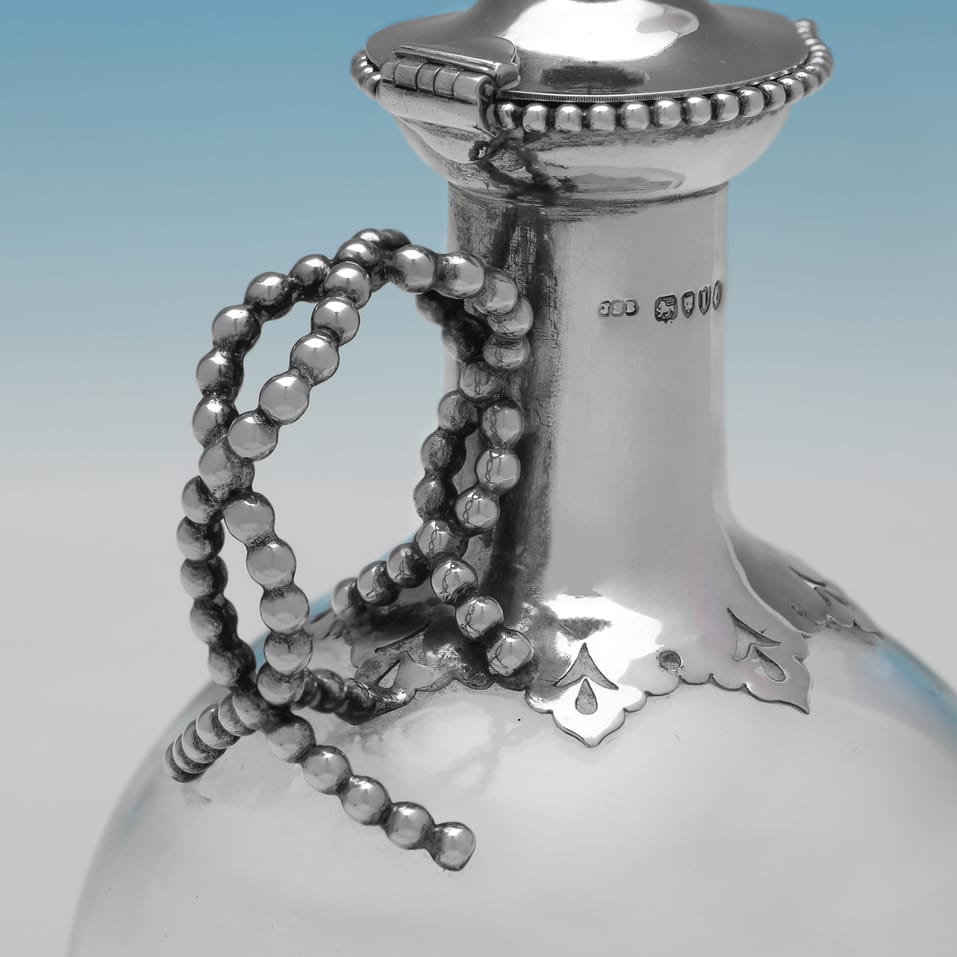Antique Sterling Silver & Glass Pair of Claret Jugs - John Septimus Beresford, hallmarked in 1884 London - Victorian - Image 5