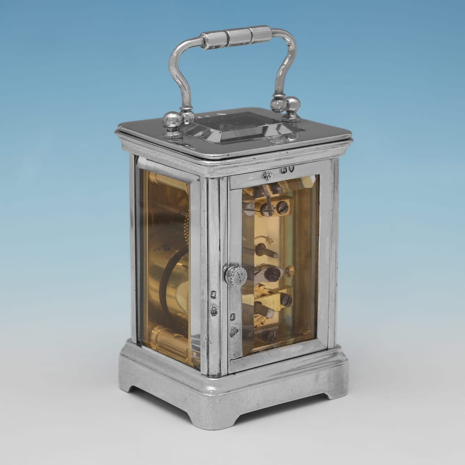 Antique Sterling Silver Carriage Clock - George Betjemann & Sons, hallmarked in 1890 London - Victorian - Image 3
