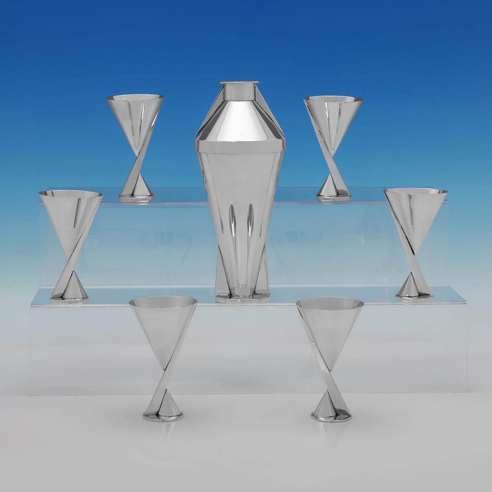 Silver Plate Cocktail Shaker & Glasses Set - made circa 1928 - George V