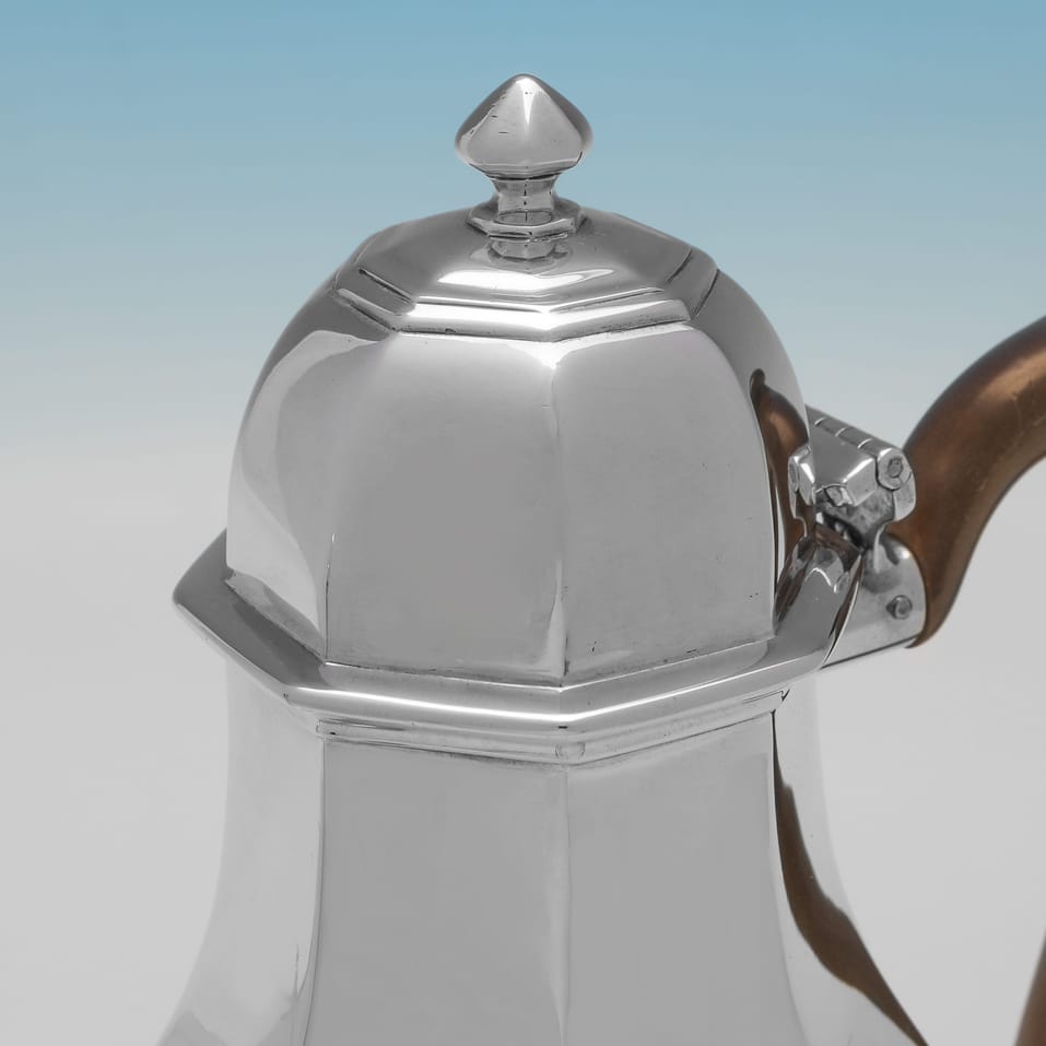 Antique Sterling Silver Octagonal Coffee Pot - Hancocks & Co., hallmarked in 1910 London - George V - Image 3