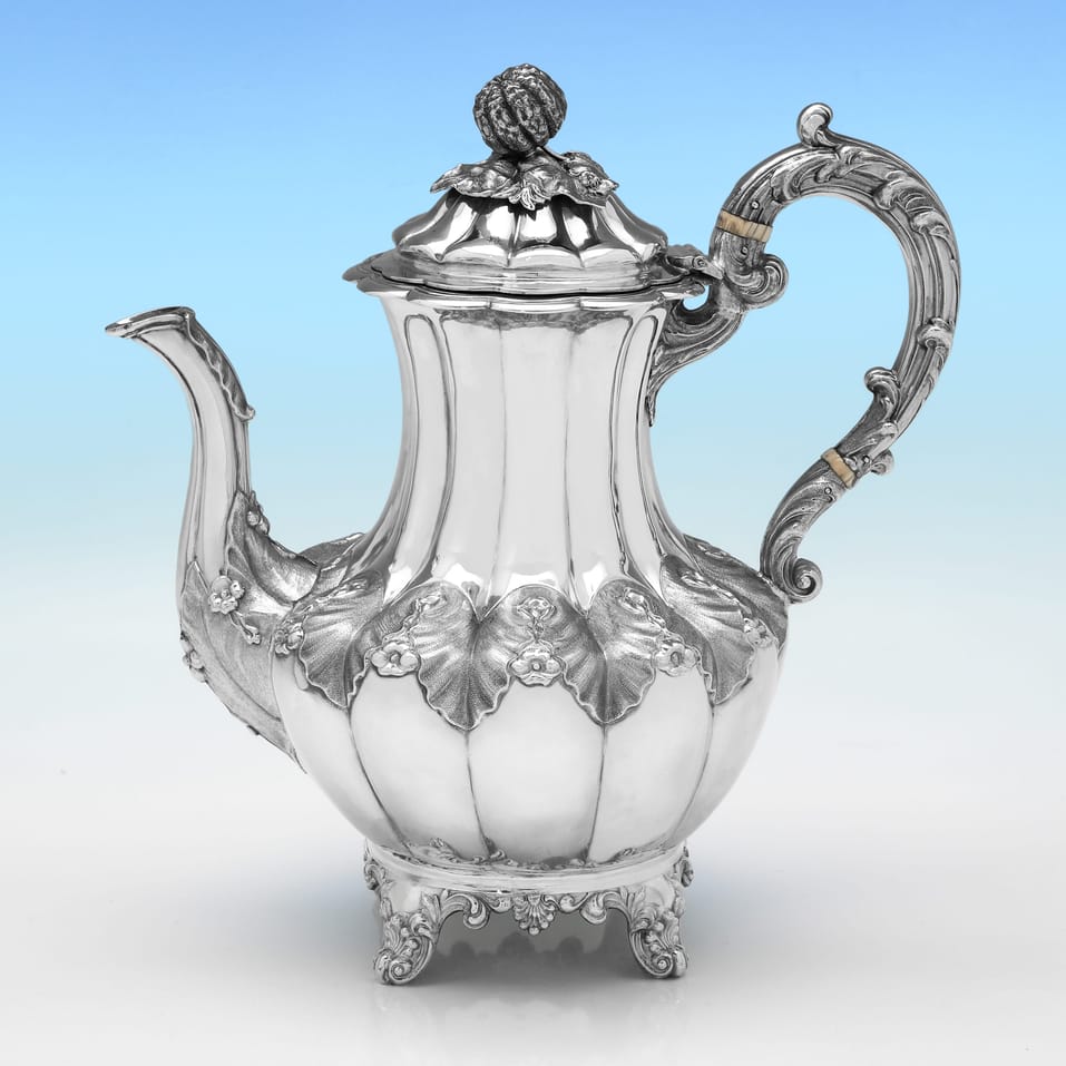 Antique Sterling Silver Coffee Pot - Joseph & Albert Savory, hallmarked in 1835 London - William IV