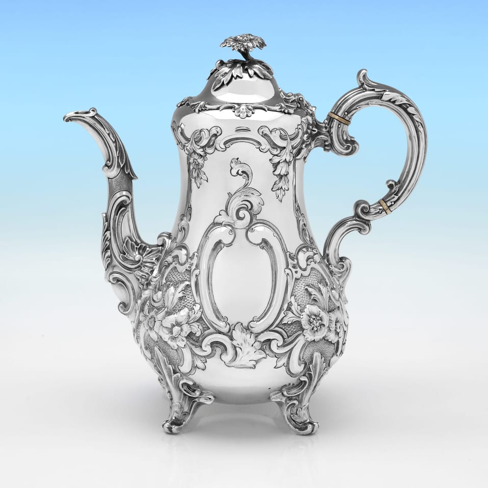 Antique Sterling Silver Coffee Pot - Barnard Brothers, hallmarked in 1856 London - Victorian
