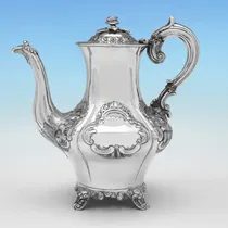Antique Sterling Silver Coffee pot - John Smyth, hallmarked in 1855 Dublin - Victorian - Thumbnail 1