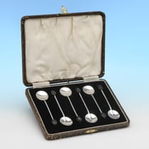 Sterling Silver Set of 6 Coffee Spoons - Adie Brothers, hallmarked in 1930 Birmingham - George V - Thumbnail 1
