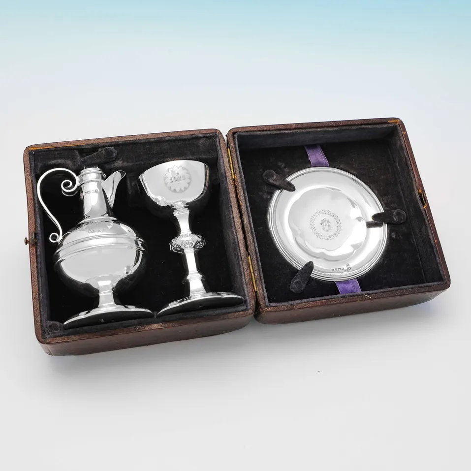 Antique Sterling Silver Communion Set - Walker & Hall, hallmarked in 1882 Sheffield - Victorian