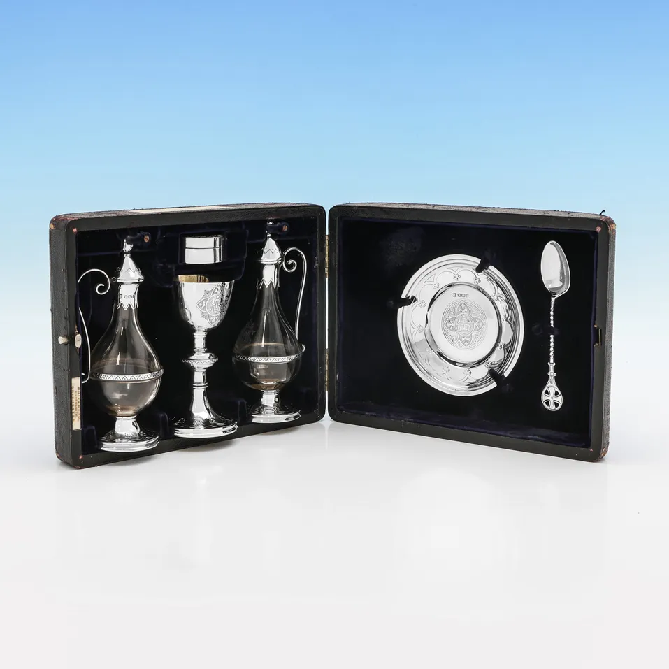 Antique Sterling Silver Travelling Communion Set - Henry Wilkinson & Walker & Hall, hallmarked in 1894 Sheffield - Victorian - Image 1