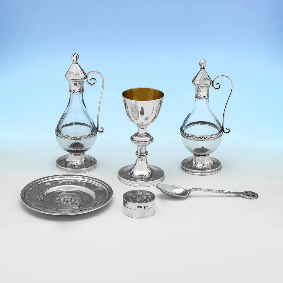 Antique Sterling Silver Travelling Communion Set - Henry Wilkinson & Walker & Hall, hallmarked in 1894 Sheffield - Victorian - Image 2