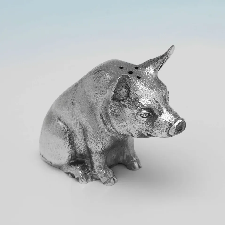 Sterling Silver Pig Salt & Pepper - hallmarked in 1999 London - Elizabeth II - Image 2