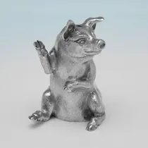 Sterling Silver Pig Salt & Pepper - hallmarked in 1999 London - Elizabeth II - Thumbnail 3