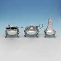 Sterling Silver & Glass Condiment Set - Marlow Brothers, hallmarked in 1995 London - Elizabeth II - Thumbnail 1