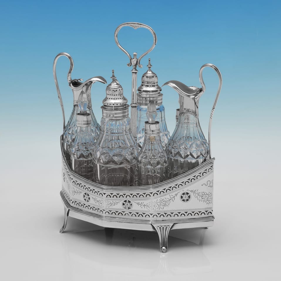Antique Sterling Silver & Glass Cruet Set - Hester Bateman, hallmarked in 1790 London - George III - Image 2