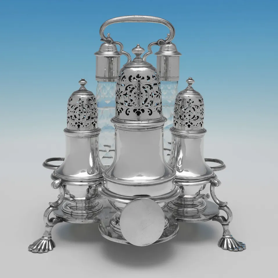 Antique Sterling Silver Warwick Cruet - Thomas Bamford I, hallmarked in 1726 London - George I