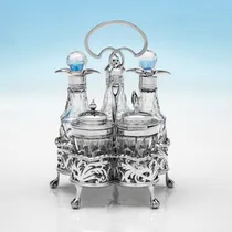 Antique Sterling Silver & Glass Cruet Set - Goldsmiths & Silversmiths Co., hallmarked in 1908 London - Edwardian - Thumbnail 1