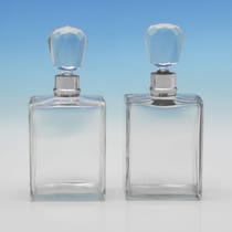 Antique Sterling Silver & Glass Pair of Decanters - Hukin & Heath, hallmarked in 1921 Birmingham - George V - Thumbnail 1