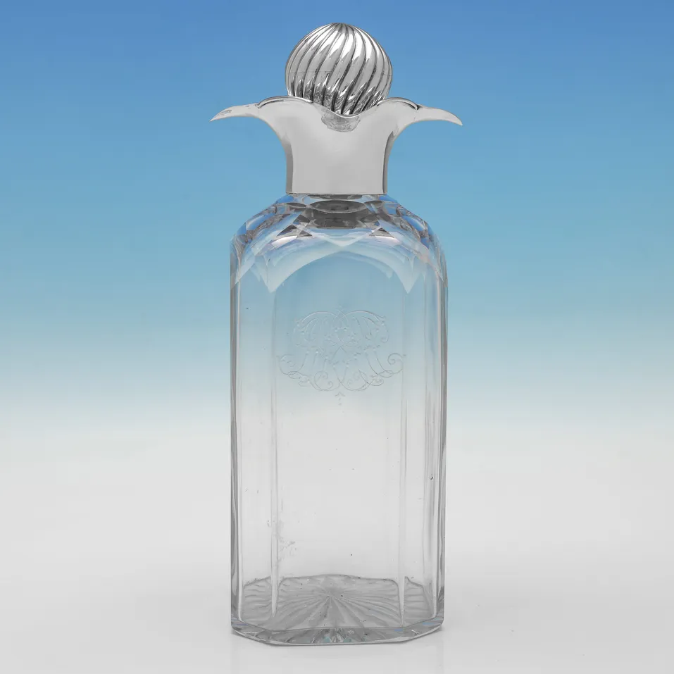 Antique Sterling Silver & Glass Decanter - Joseph Braham, hallmarked in 1890 London - Victorian