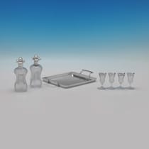Antique Sterling Silver & Glass Decanter & Shot Glass Set - Heath & Middleton, hallmarked in 1896 Birmingham & London - Victorian - Thumbnail 2