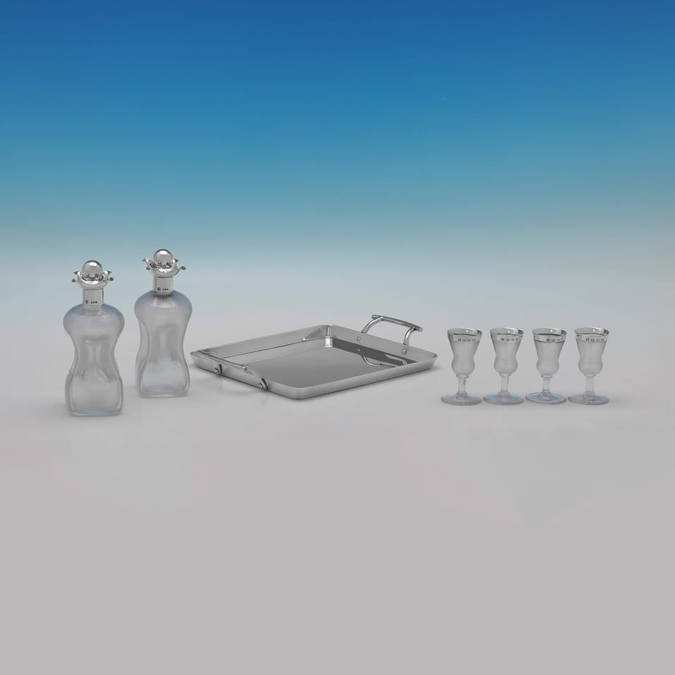 Antique Sterling Silver & Glass Decanter & Shot Glass Set - Heath & Middleton, hallmarked in 1896 Birmingham & London - Victorian - Image 2