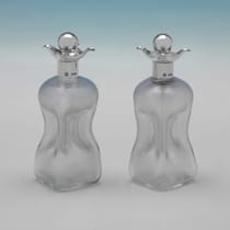 Antique Sterling Silver & Glass Decanter & Shot Glass Set - Heath & Middleton, hallmarked in 1896 Birmingham & London - Victorian - Thumbnail 3