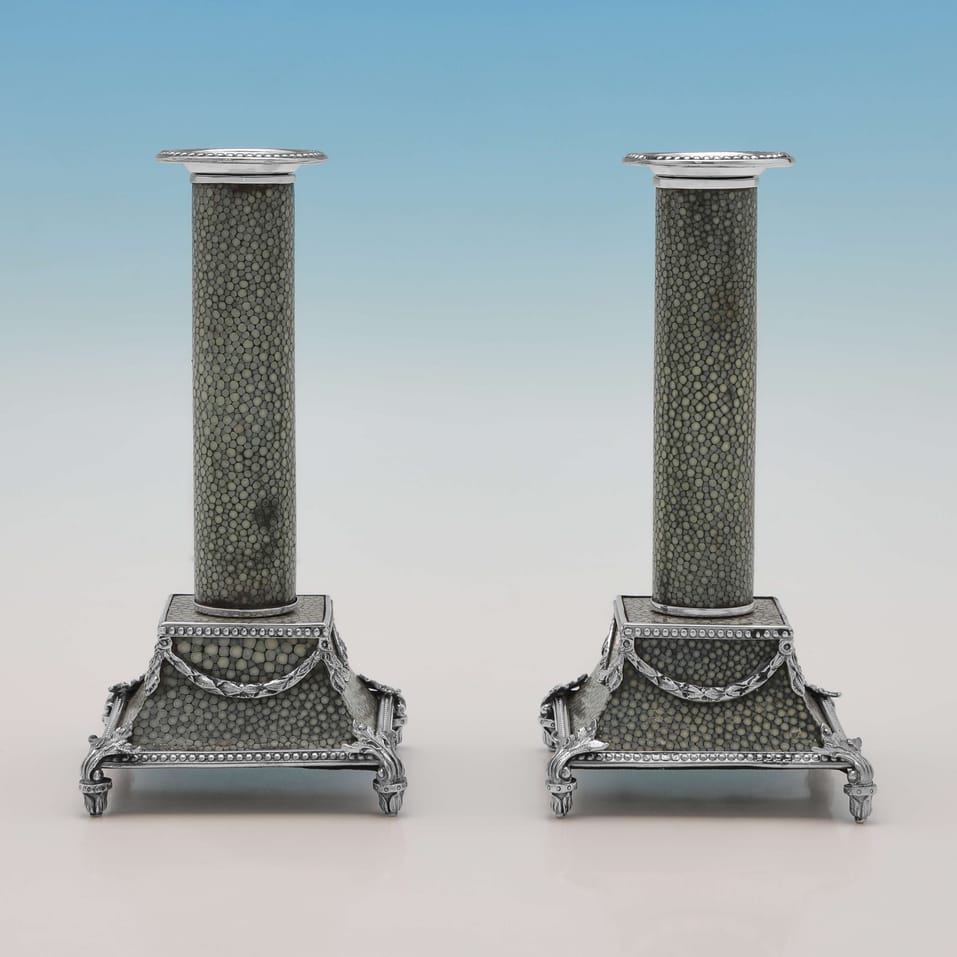 Antique Sterling Silver & Shagreen & Shagreen Desk Set - Samuel Jacob, hallmarked in 1910 London - George V - Image 2