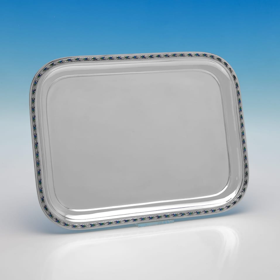 Antique Sterling Silver & Enamel Dressing Table Tray - Liberty & Co., hallmarked in 1924 Birmingham - George V