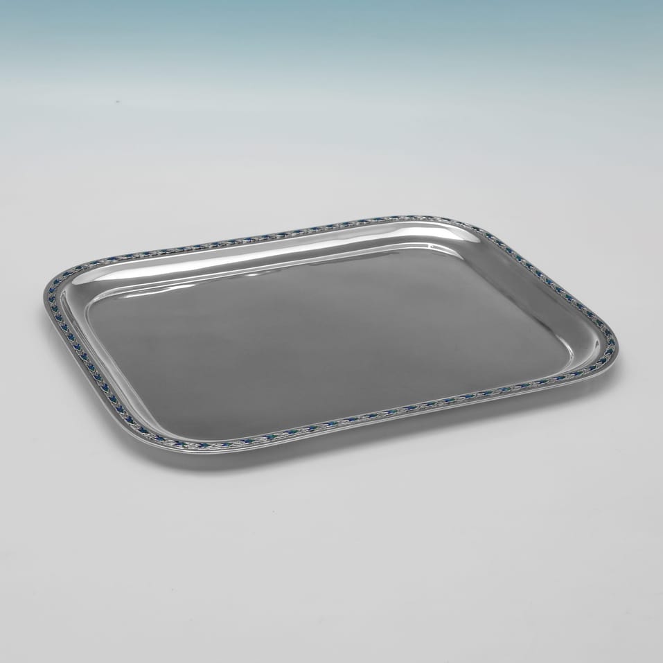 Antique Sterling Silver & Enamel Dressing Table Tray - Liberty & Co., hallmarked in 1924 Birmingham - George V - Image 2
