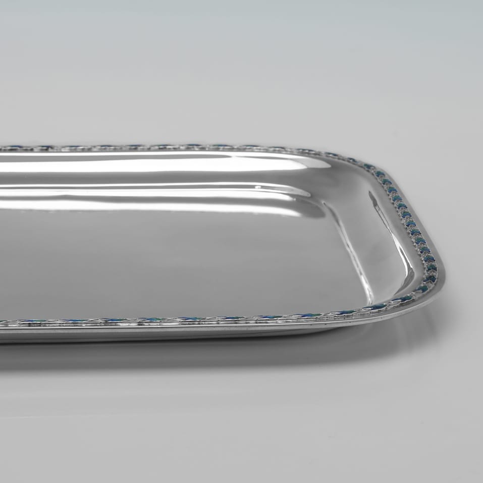 Antique Sterling Silver & Enamel Dressing Table Tray - Liberty & Co., hallmarked in 1924 Birmingham - George V - Image 3